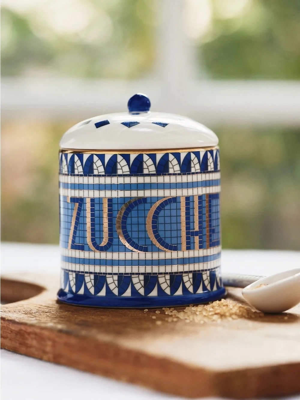 Anthropologie Bistro Tile Stoneware 24k Gold Accent Italia Sugar Serve Set